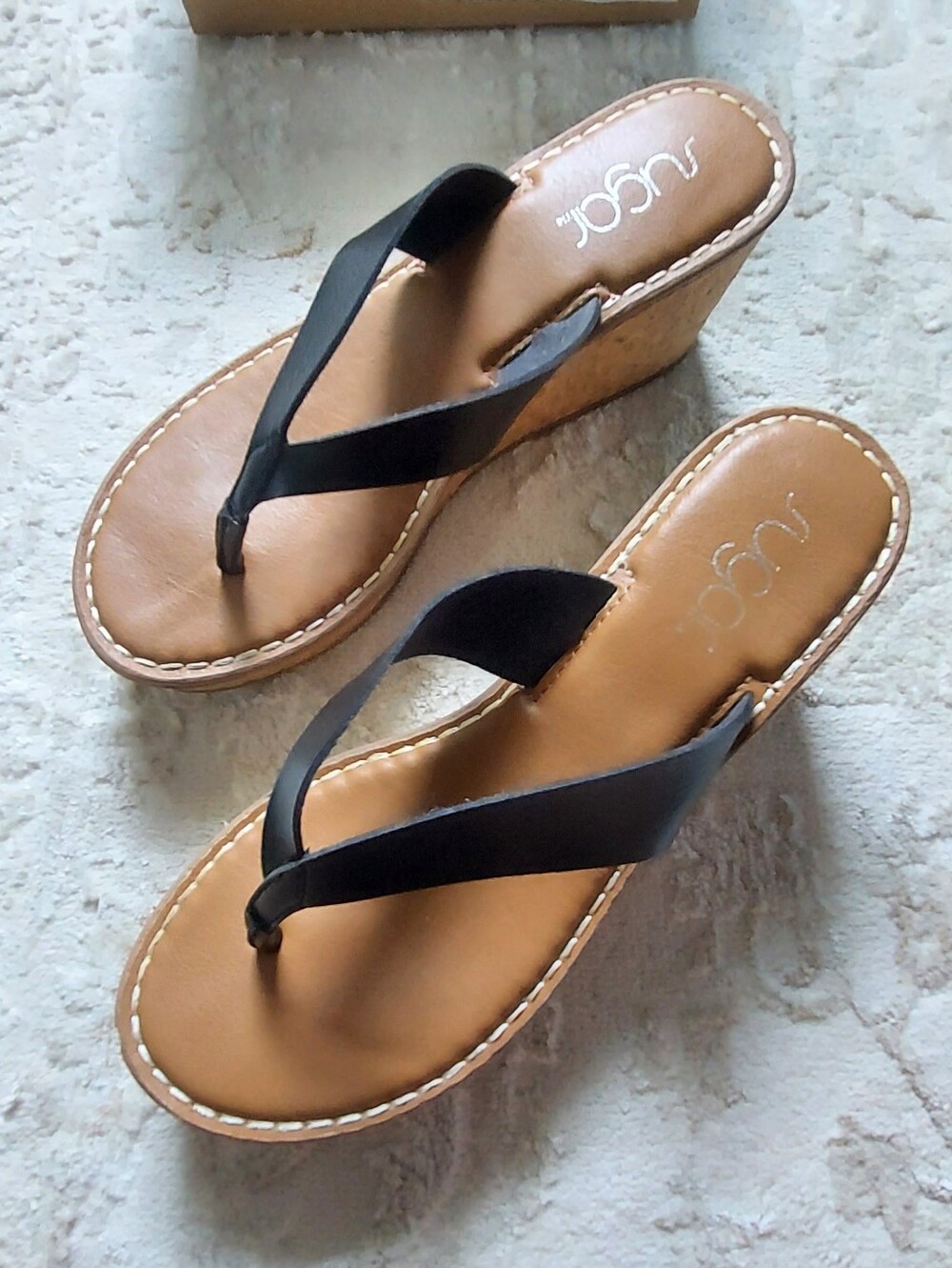 Women’s Sugar Black Cork Wedge Sandals